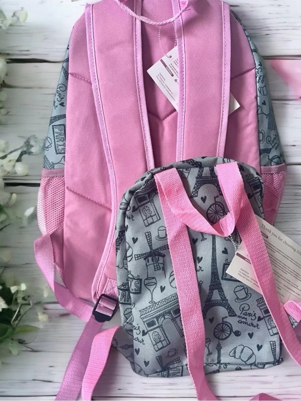 Paris Eiffel Tower Mommy & Me Backpack Set Canvas Travel Bags NWT Set of 2